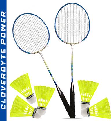 CLOVERBYTE POWER Blue Steel LightWeight Badminton Racquet 1 Pair with 5 pc Shuttlecocks Badminton Kit