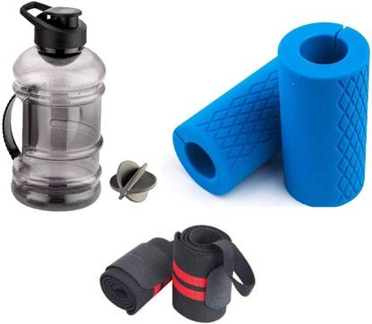 CODIVER 10 kg Gym Water Bottle Dumbbell Grips Thick Barbell With Wrist support band Home Gym Combo