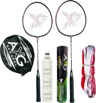 AXG NEW GOAL Scratch Resistant A-2000 Racquets set of 2 with 10 Feather Shuttles & Net Badminton Kit
