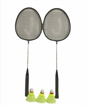 STYRKR NICKEL Set of 2 Badminton Racquets, 3 Shuttlecocks (BLACK) Branded Badminton Kit