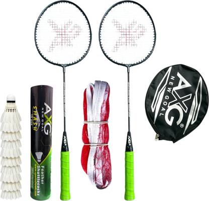 AXG NEW GOAL Scratch Resistant A-2000 Racquets set of 2 with 10 Feather Shuttles & Net Badminton Kit