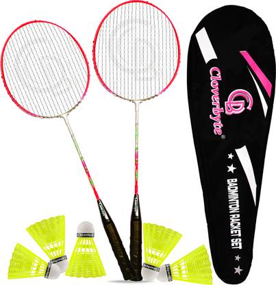 CLOVERBYTE POWER Pink Steel LightWeight Racquet 1 Pair with 5 pc Shuttlecocks And Bag Badminton Kit