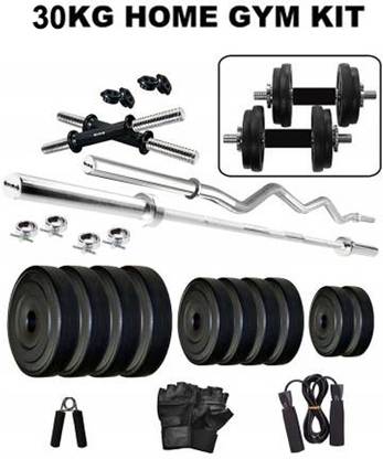 DCS Pro FITNESS 30kg PVC Weight Dumbbell Set + ACCESSORIES - BEST for HOME EXERCISE Black Weight Plate