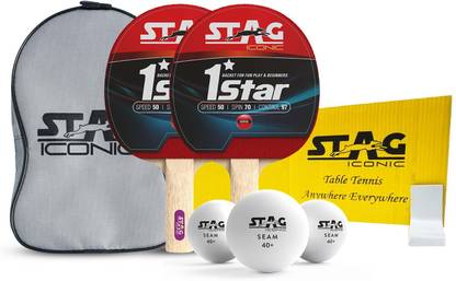 Stag iconic Anywhere Everywhere 2 Racquets & 3 Balls (White) Table Tennis Kit