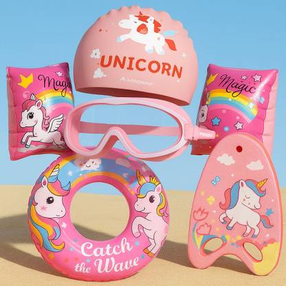 ArrowMax Swimming Training Kit Unicorn Tube Armband Kickboard Goggles Cap Starters Swimming Kit