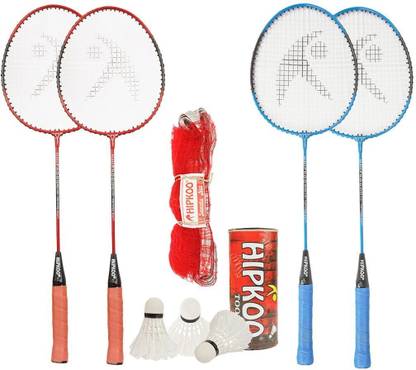 Hipkoo Compete Badminton Set ( 4 Rackets, 3 Feather Shuttles and Net ) Badminton Kit