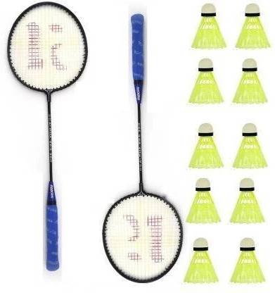 CLOVERBYTE Badminton kit Set Of 2 Piece Racquet with 10 Piece Plastic ShuttleCock Badminton Kit