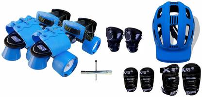 Jaspo Brillient Pro Blue Senior Skates Combo (skates+helmet+knee+elbow+wrist+bag)suitable for age 6 to 14 years Skating Kit