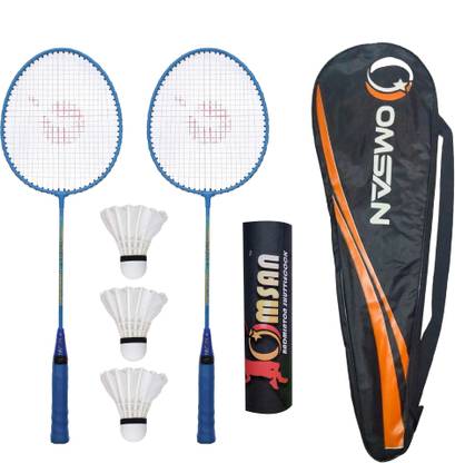 OMSAN 2 Pieces Aluminium Badminton Racket with 3 Pieces Feather Shuttles Badminton Kit