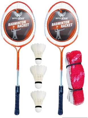 SPO Zone Badminton Combo Kit Set Of 2 Piece Racquet With 3 Piece Feather Shuttle With Net Badminton Kit at Rs. 484