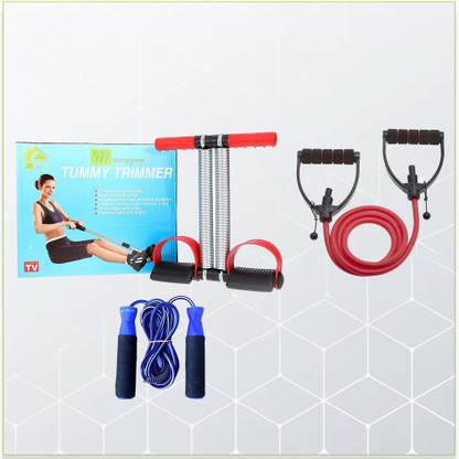 Manogyam Combo Of Tummy Trimmer And Adjustable Single Toning Tube & Blue Skipping Rope for Fitness Chest Training Equipment Fitness Accessory Kit Kit