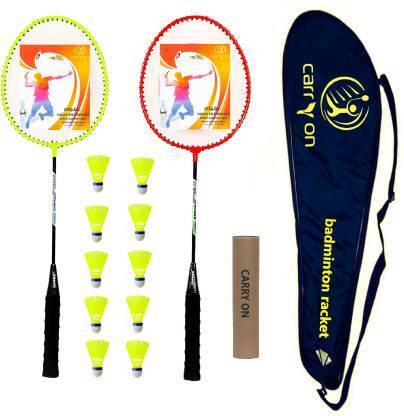 CARRY ON Single Shaft Set Of 2 Piece Badminton Racket With 10 Piece Plastic Shuttle Badminton Kit