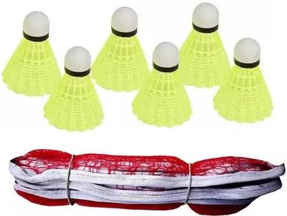 Forgesy Pack of 6 pc Nylon Shuttle + 1 badminton Branded Badminton Kit