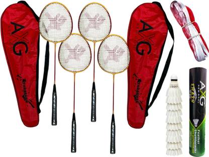 AXG NEW GOAL Thrasher Racquets Set of 4 with 10 Shuttles & Net Badminton Kit