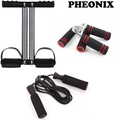 Pheonix Combo Of Double Spring Tummy Trimmer With 2 Foam Hand Gripper And Skipping Rope Fitness Accessory Kit Kit