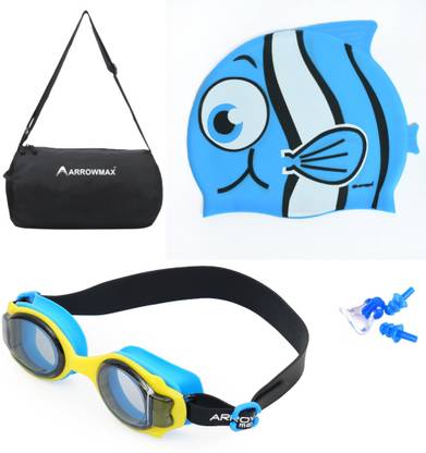 SHIFTER Kids Swimming Combo Set Kit Fish Shape Cap With Premium Anti Fog Swimming Goggle Swimming Kit