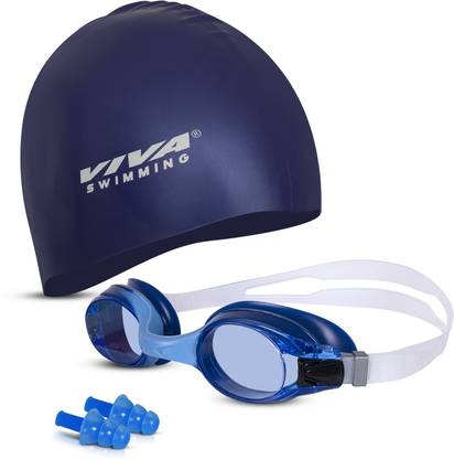 VIVA SWIMMING Combo 704 Swimming Goggles & Swimming Cap, 2 Ear Plug Swimming Kit