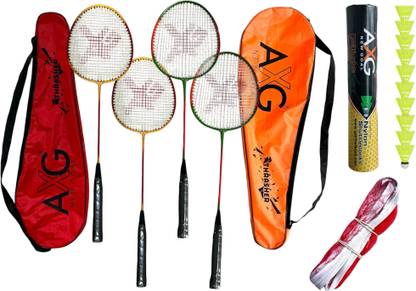 AXG NEW GOAL Thrasher Racquets Set of 4 with 10 Shuttles & Net Badminton Kit