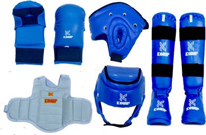 KOHIP Taekwondo Complete Kit (4 Items) PU Full Training Martial Art Set (Medium -BLUE) Boxing Kit