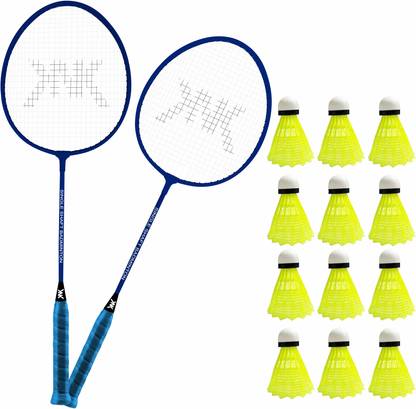 KNK Single Shaft Badminton Racket Pack Of 2 Piece With 12 Piece Plastic Shuttle Badminton Kit