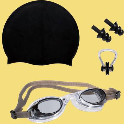 Lebami 100% Silicone Anti Fog Goggles, Cap, Earplug & Noseplug Set Swimming Kit