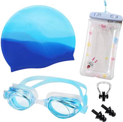 Millionminds Swimming Kit Set with Goggles, Silicon Cap, Earplugs, Nose Clip & Mobile Pouch Swimming Kit