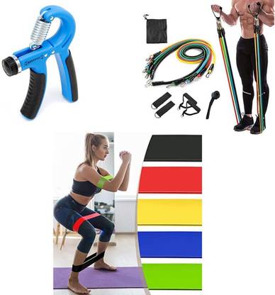 Celebrino Fit-n-Hit Exercise Bands with Hand Gripper and Loop Bands Combo Fitness Accessory Kit Kit