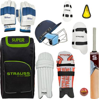 Strauss Standard (Super) Cricket Kit| Size 5| Set of 9 Complete Cricket Set Cricket Kit