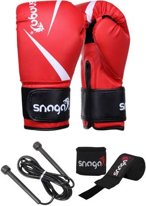 Snaga Boxing Gloves with Supportive Hand Wraps & Skipping Rope 6oz Boxing Kit