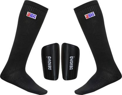 DENOVO Football Kit (One Pair Large Shin Guard + One Pair Lycra Plain Knee Length Football Socks) Football Kit