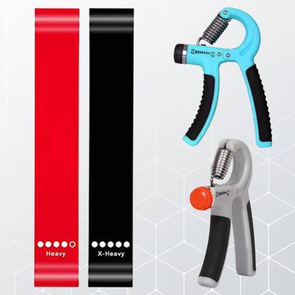 QUICK FIT Combo Loop Band Set Of 2 Adjustable Hand Grip Strength & 2PC Hand Gripper 10-40 Fitness Accessory Kit Kit