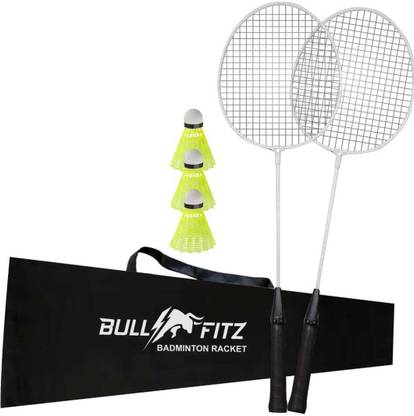 BULL FITZ Single Shaft Badminton Kit Of 2 With 3 Pc Nylon Shuttlecock Badminton Kit Badminton Kit