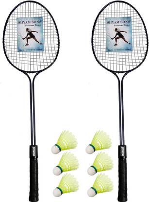 Shamsons SHAM SONS 2PC OF DOUBLE SHAFT RACKET WITH 3PC PLASTIC SHUTTLE COCK Badminton Kit