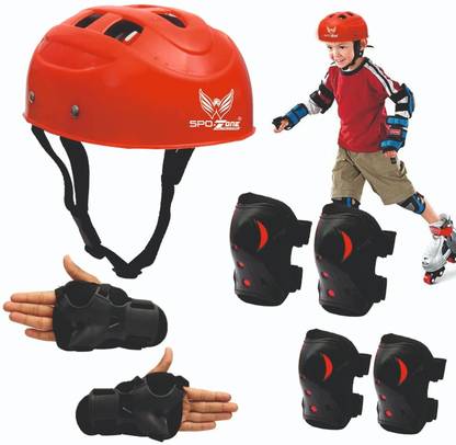 SPO Zone Skating Kit for Kids & Adults Helmet Knee Pads, Elbow Pads, and Wrist Guards Cycling Kit
