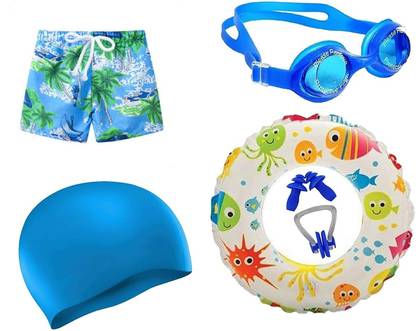 SVNFOXX Kids Swim Short with Goggles Swim Cap Ear Plug Nose Clip Swim Ring for 3-5 Years Swimming Kit
