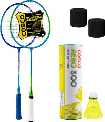 COSCO Combo of 10, 2 CB-80 (Kids) Badminton Racquet, Aero 500 (6 Shuttle), 2 Band Badminton Kit