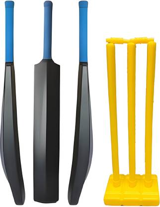 kickmixsports Cricket Combo Set PVC Plastic Bat With Plastic Stump Set 3 Stumps 2 Bails 1 Base Cricket Kit