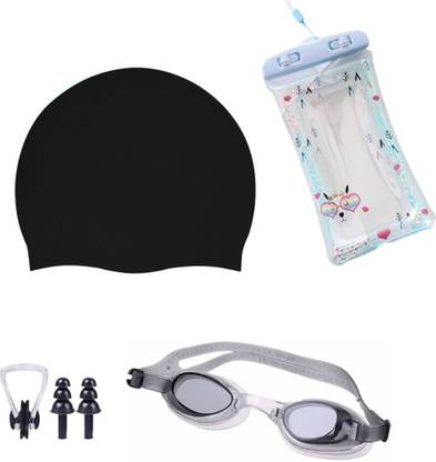 Millionminds Swimming Kit Set with Goggles, Silicon Cap, Earplugs, Nose Clip & Mobile Pouch Swimming Kit