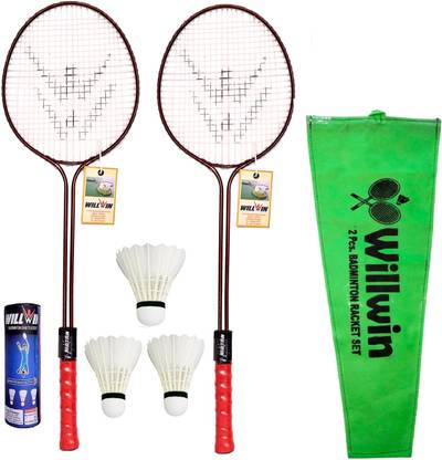 WILLWIN Super combo Pack Set of 2 Racket And 3 Feather Shuttle With Cover Badminton Kit
