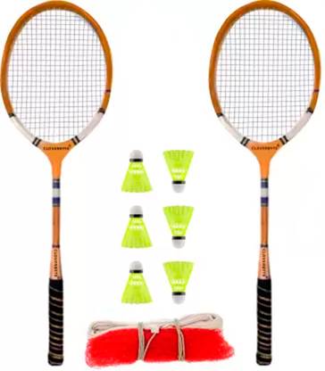 MINIBLITZ Wooden Rackets 2 Piece Badmintons With 6 Shuttles and Nylon Net Badminton Kit