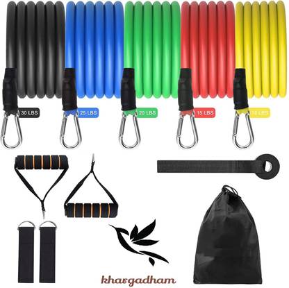 Khargadham Up To 100 LBS Stackable Resistance Tubes with Resistance Band for Full Body Workout Fitness Accessory Kit Kit