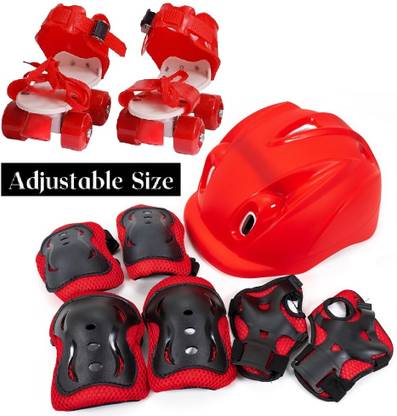 CrazyBuy Roller Skate With Knee Elbow Palm Protective Guard & Helmet Kit for kids (RED) Skating Kit