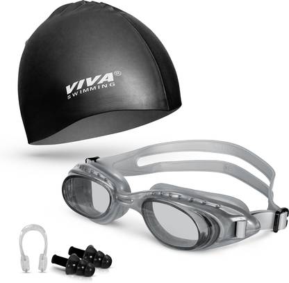 VIVA SWIMMING Swimming Goggles & Swimming Cap with 2 Ear Plug, Nose Clip Swimming Kit
