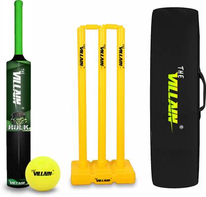 The Villain Hulk Plastic Cricket Bat (Full Size-Black) | Bat-Ball-Wicket & Cover | Pack of 4 Cricket Kit