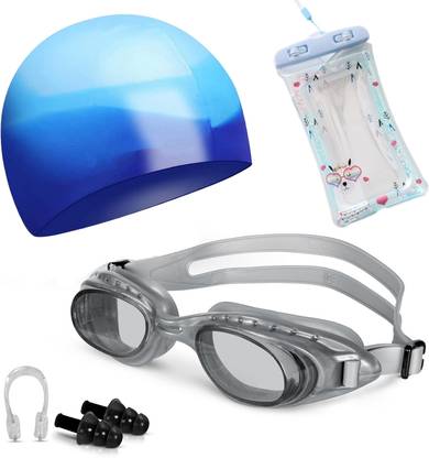 Millionminds Swimming Kit Set with Goggles, Silicon Cap, Earplugs, Nose Clip & Mobile Pouch Swimming Kit
