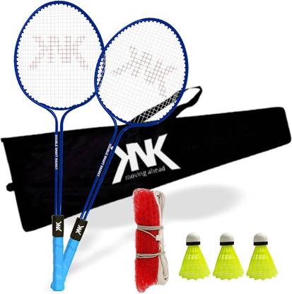 KNK Double Shaft Badminton Kit Of 2 With 3 Pc Nylon Shuttlecock With 1 Badminton Net Badminton Kit