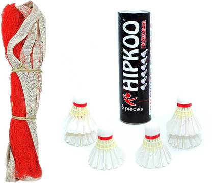 Hipkoo Sports Professional Feather Shuttles (6 pc) With 2 Side Tape Net Combo Badminton Kit
