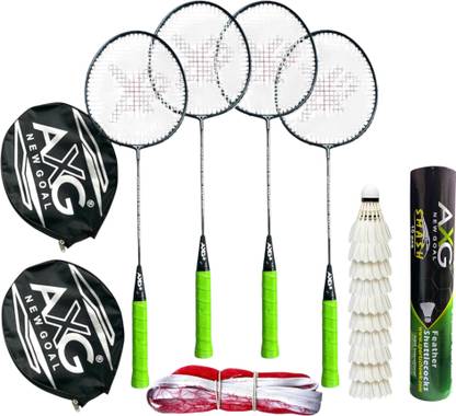 AXG NEW GOAL Scratch resistant A-2000 Racquets set of 4 with 10 Feather Shuttles & Net Badminton Kit