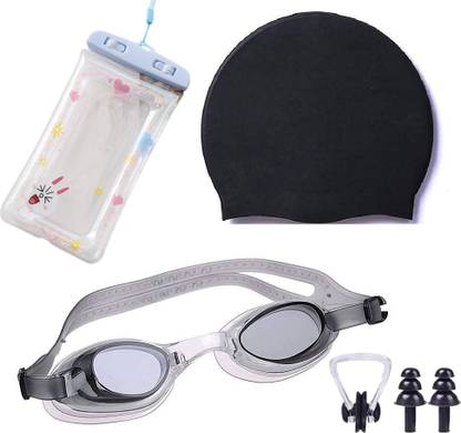 Millionminds Swimming Kit Set with Goggles, Silicon Cap, Earplugs, Nose Clip & Mobile Pouch Swimming Kit
