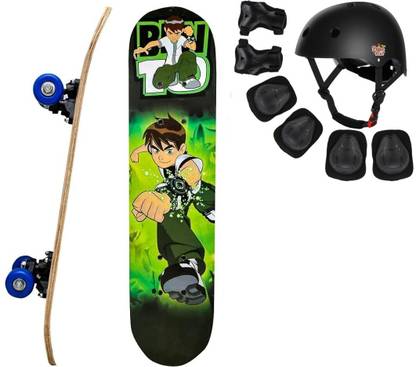 Baba Fab BEN 10 Skateboard Combo with Helmet & Protective Gear Set for Kids Riders 24 inch x 8 inch Skateboard